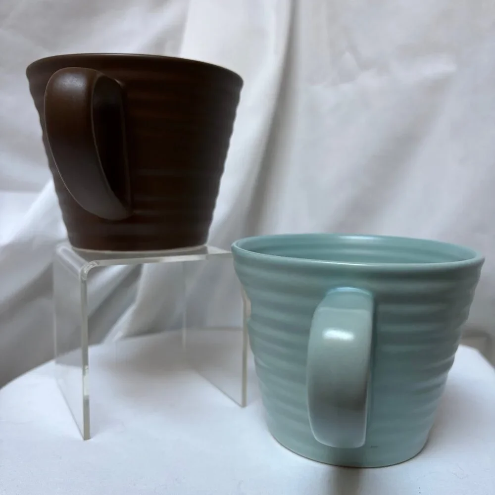 Starbucks Latte & Mocha Ceramic Mugs Set of 2 Ribbed Design 9oz Coffee Cups 2007 - Picture 4 of 8